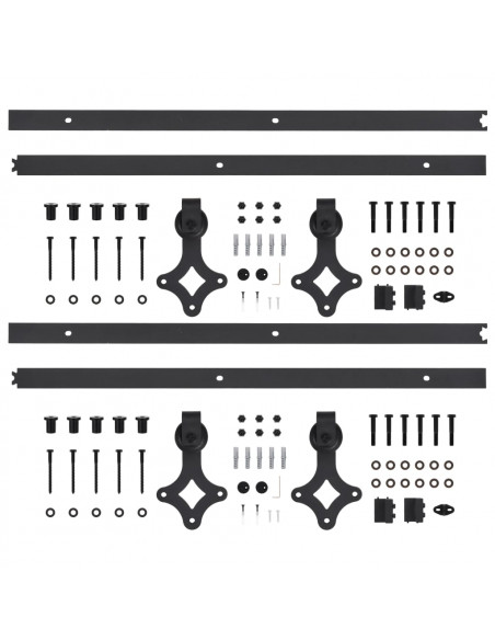 Kit di Binari per Porte Scorrevoli 2 pz 200 cm in Acciaio Nero