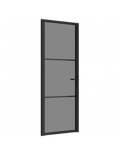 Porta Interna 76x201,5 cm Nero Opaco Vetro ESG e Alluminio 2