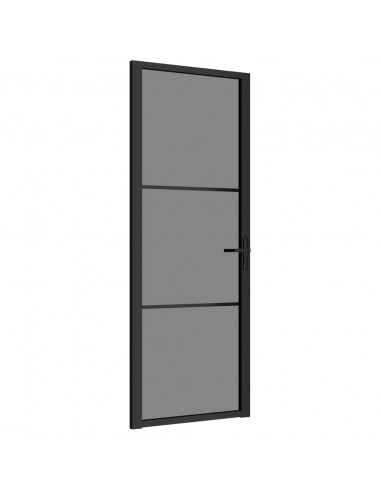 Porta Interna 76x201,5 cm Nero Opaco Vetro ESG e Alluminio