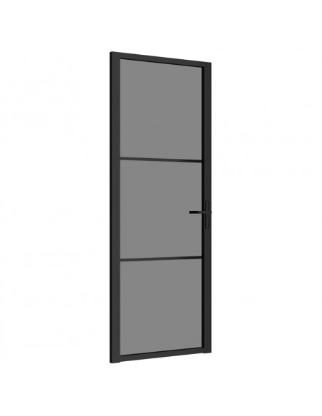 Porta Interna 76x201,5 cm Nero Opaco Vetro ESG e Alluminio