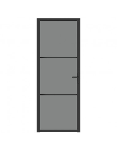 Porta Interna 76x201,5 cm Nero Opaco Vetro ESG e Alluminio
