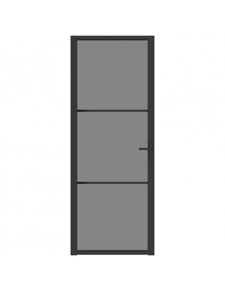 Porta Interna 76x201,5 cm Nero Opaco Vetro ESG e Alluminio