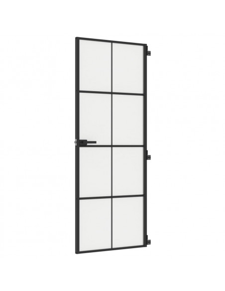 Porta Interni Sottile Nera 76x201,5cm Vetro Temperato Alluminio