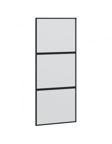 Porta Scorrevole Nera 90x205 cm in Vetro Temperato e Alluminio