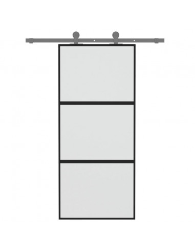 Porta Scorrevole Nera 90x205 cm in Vetro Temperato e Alluminio