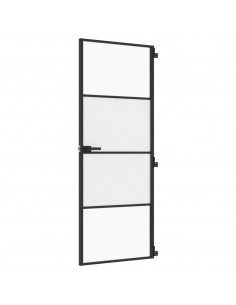Porta per Interni Nera 76x201,5cm Vetro Temperato e Alluminio 2