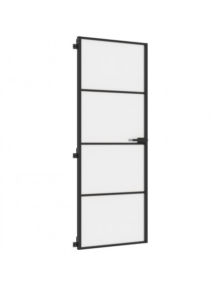 Porta per Interni Nera 76x201,5cm Vetro Temperato e Alluminio