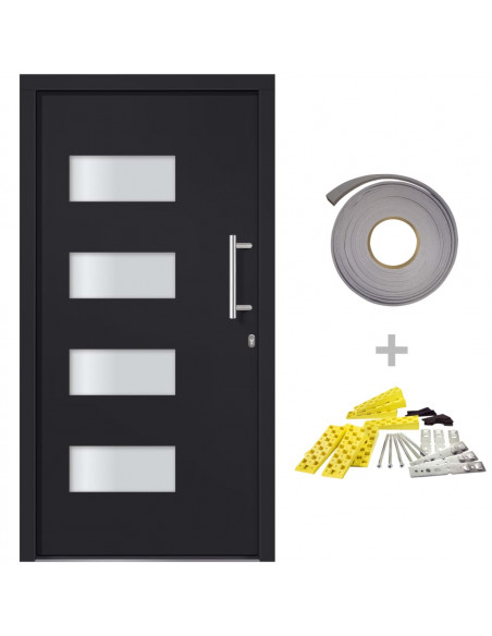 Porta d'Ingresso in Alluminio e PVC Antracite 110x210 cm