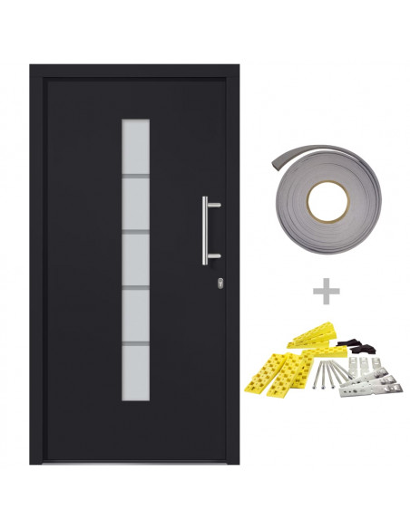 Porta d'Ingresso in Alluminio e PVC Antracite 110x210 cm