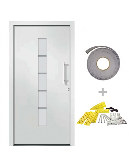 Porta d'Ingresso in Alluminio e PVC Bianco 110x210 cm