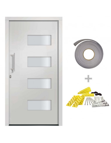 Porta d'Ingresso in Alluminio e PVC Bianco 110x210 cm