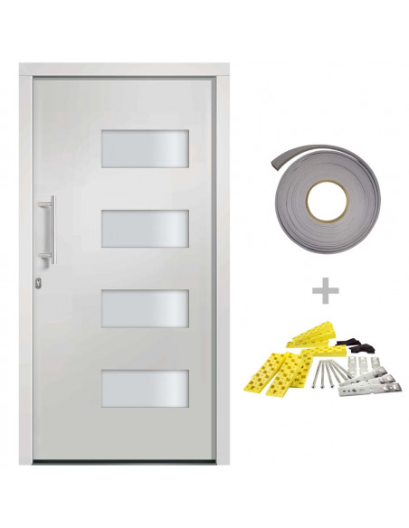 Porta d'Ingresso in Alluminio e PVC Bianco 110x210 cm