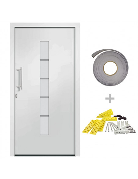 Porta d'Ingresso in Alluminio e PVC Bianco 100x210 cm