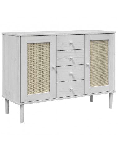 Credenza SENJA Aspetto Rattan Bianco 112x40x80 cm Massello Pino