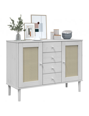 Credenza SENJA Aspetto Rattan Bianco 112x40x80 cm Massello Pino