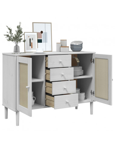 Credenza SENJA Aspetto Rattan Bianco 112x40x80 cm Massello Pino