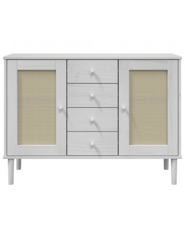 Credenza SENJA Aspetto Rattan Bianco 112x40x80 cm Massello Pino