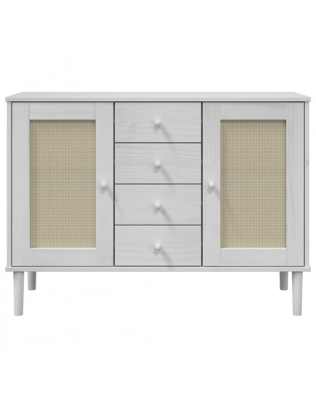 Credenza SENJA Aspetto Rattan Bianco 112x40x80 cm Massello Pino