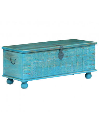 Cassapanca in Legno Massello di Mango Blu 100x40x41 cm