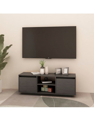 Mobile Porta TV Grigio 110x30x40 cm in Legno Massello di Pino