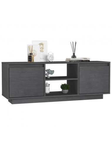 Mobile Porta TV Grigio 110x30x40 cm in Legno Massello di Pino