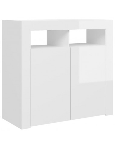 Credenza con Luci a LED Bianco Lucido 80x35x75 cm
