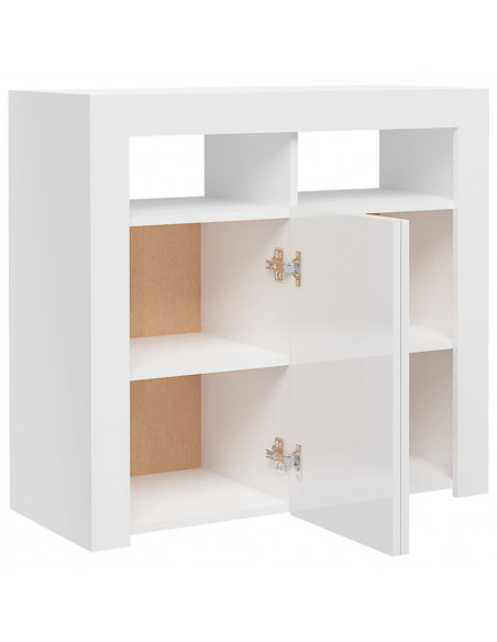 Credenza con Luci a LED Bianco Lucido 80x35x75 cm