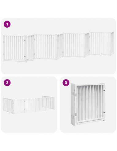 Cancello Cani Porta Pieghevole Bianco 12 Pannelli 640 cm Pioppo