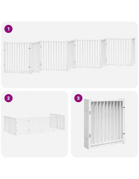 Cancello Cani Porta Pieghevole Bianco 12 Pannelli 640 cm Pioppo