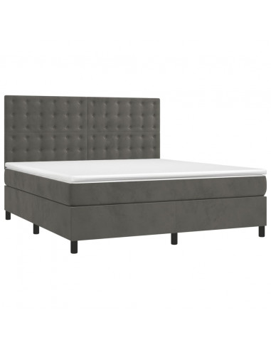 Letto a Molle con Materasso e LED Grigio Scuro 180x200 cm