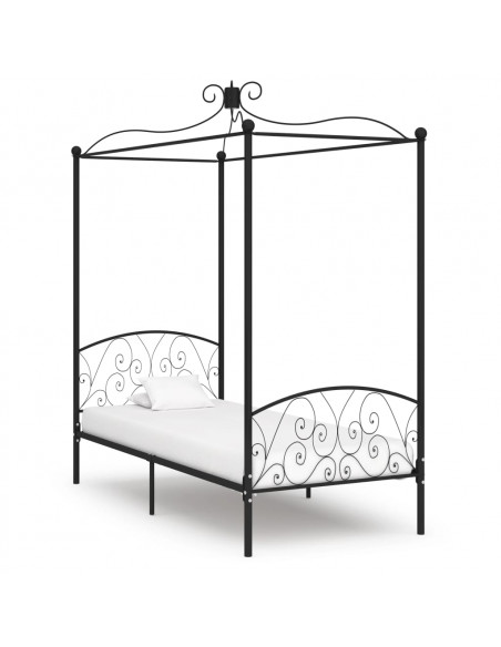 Letto a Baldacchino Nero in Metallo 90x200 cm