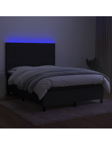Letto a Molle con Materasso e LED Nero 140x200 cm in Tessuto
