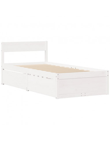 Letto senza Materasso Bianco 75x190 in Legno Massello di Pino