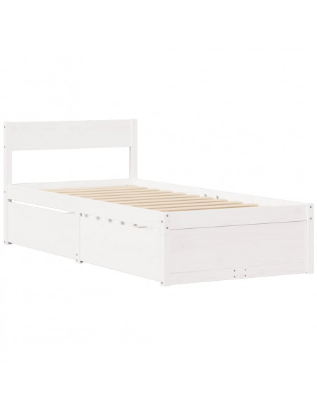 Letto senza Materasso Bianco 75x190 in Legno Massello di Pino