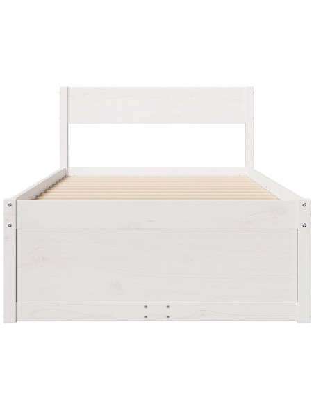 Letto senza Materasso Bianco 75x190 in Legno Massello di Pino