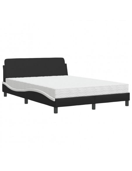 Letto con Materasso Nero e Bianco 140x190 cm in Similpelle