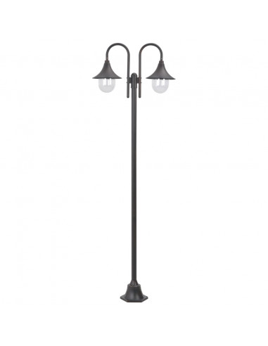 Lampione da Giardino E27 220 cm in Alluminio 2 Lampade Bronzo