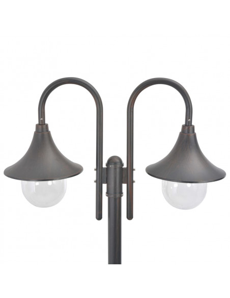 Lampione da Giardino E27 220 cm in Alluminio 2 Lampade Bronzo