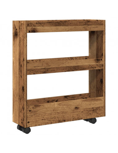 Carrello Stretto a 3 Livelli Legno Vecchio in Truciolato