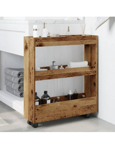 Carrello Stretto a 3 Livelli Legno Vecchio in Truciolato