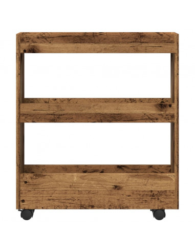 Carrello Stretto a 3 Livelli Legno Vecchio in Truciolato