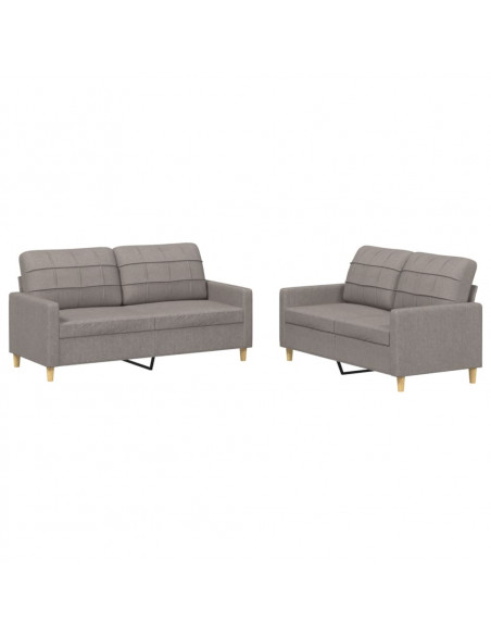 Set di Divani 2 pz con Cuscini Tortora in Tessuto