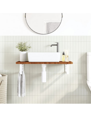 Ripiano a Parete per Lavabo in Acciaio e Massello di Rovere