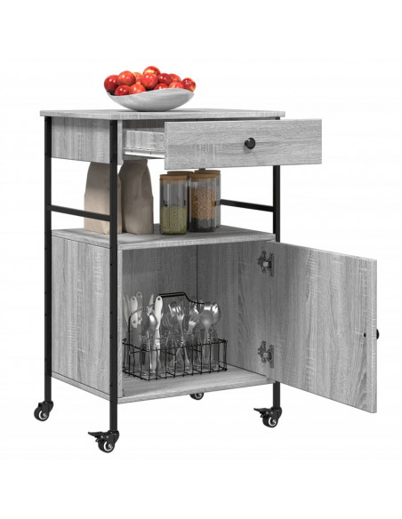 Carrello da Cucina Grigio Sonoma 56x43x89,5cm Legno Multistrato