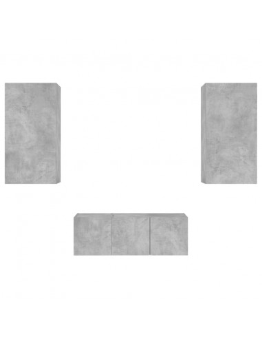 Mobili TV a Muro con LED 4pz Grigio Cemento Legno Multistrato