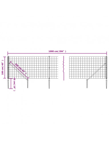 Recinzione Metallica con Picchetti Ancoraggio Antracite 1x10 m