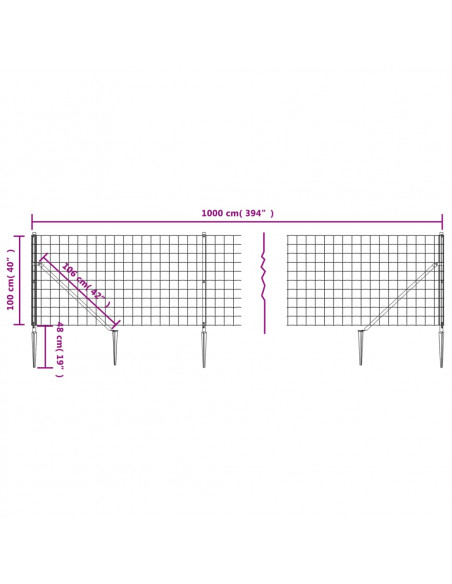 Recinzione Metallica con Picchetti Ancoraggio Antracite 1x10 m