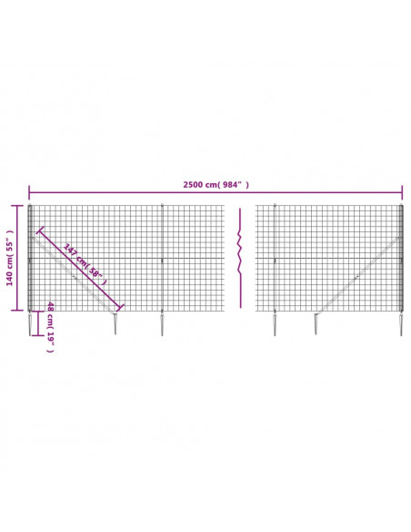Recinzione Metallica con Picchetti Ancoraggio Antracite 1,4x25m