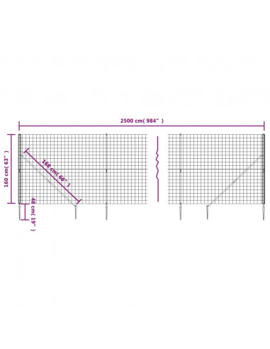 Recinzione Metallica con Picchetti Ancoraggio Antracite 1,6x25m