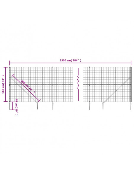 Recinzione Metallica con Picchetti Ancoraggio Antracite 1,6x25m